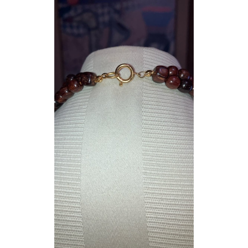 Avalaya Statement Coin Double Strand Wood Bead Necklace - Picture 5 of 5